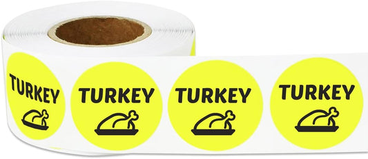600 Turkey Stickers Labels, 1" Round Turkey Food Menu Meal Choice Deli Pantry Catering Food Truck Grocery Store Meat Stickers Package Labeling, Yellow - 2 Rolls of 300