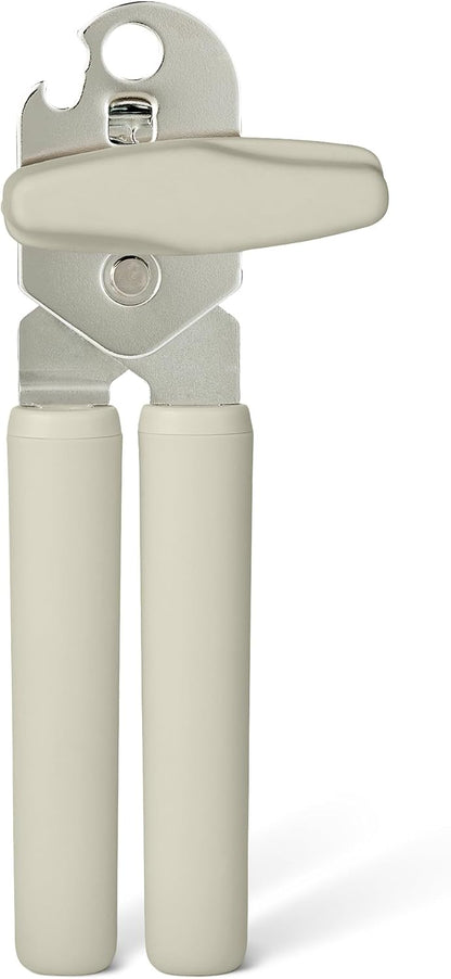 Amazon Basics Manual Can Opener with Stainless Steel Construction, Soft Grip Handle, Dishwasher Safe, Linen Gray