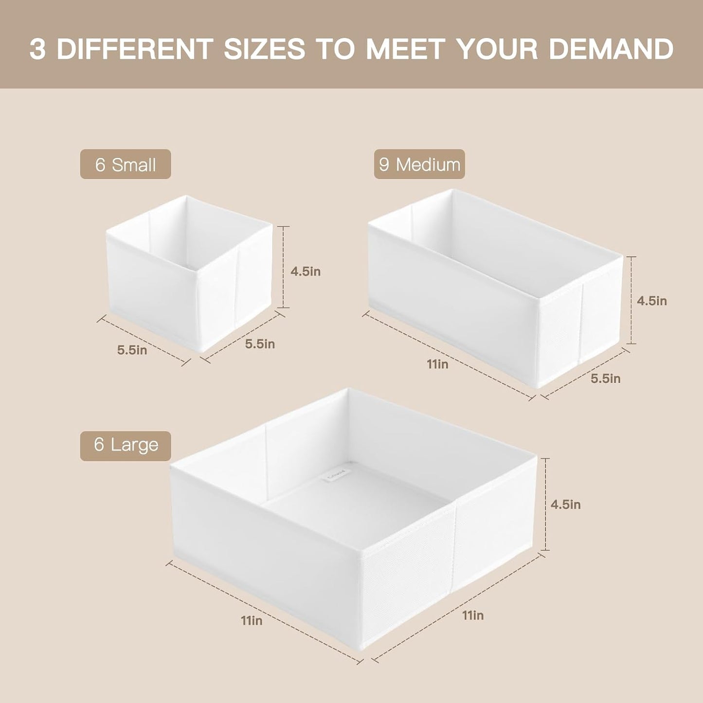 Drawer Organizer Clothes, 10 Pack Dresser Organizer for Baby Clothes, Underwear, Sock- Foldable Closet Organization and Storage Dividers Bins for Nursery, Bedroom (Beige)