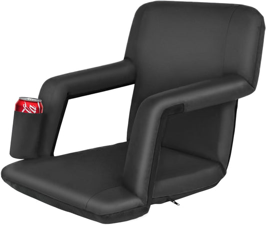 LEMY 20.5"/ 25" Wide Adjustable Stadium Seat for Bleachers Portable Water Resistant Stadium Chair with Back/Arms/Cushion for Outdoor or Indoor
