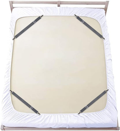 Sopito Sheet Straps, Adjustable Elastic Bed Sheet Holder, 4pcs White | Keep Sheet Firm & Tight, Non-Slip Strong Gripping Sheet Clips, Max Stretch 26.8'' for Crib to King Size Bed, Easy to Install