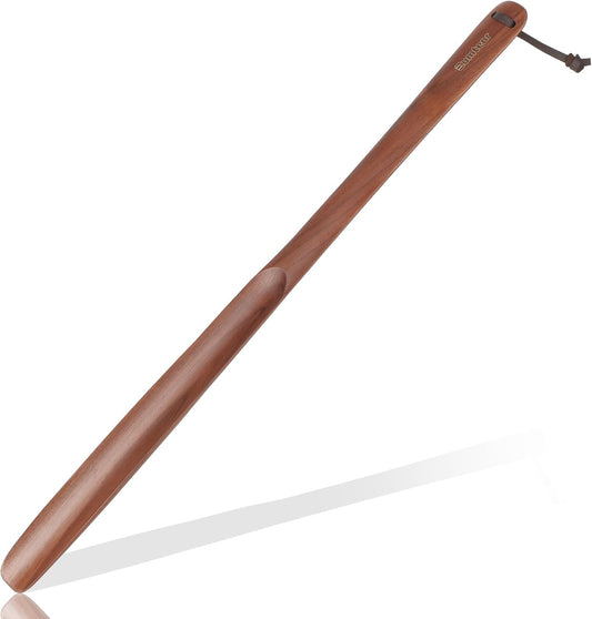 Shoe Horn Long Handle for Seniors 19.7" Shoehorn for Men, Women, Kids, Pregnancy, with Wall Hooks - Black Walnut
