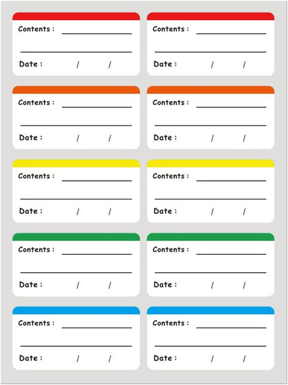 100Pcs Removable Food Storage Labels Paper Self Adhesive Stickers Colorful Refrigerator Freezer Labels 2.36x1.18 Inch Waterproof Rectangle Decals with Contents Date Easy Clean