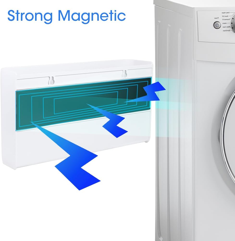 Picowe Magnetic Laundry Storage, Large Lint Holder Bin, Space-Saving Trash Container Hanging on Dryer, Washer or Wall Mount (Gray White)