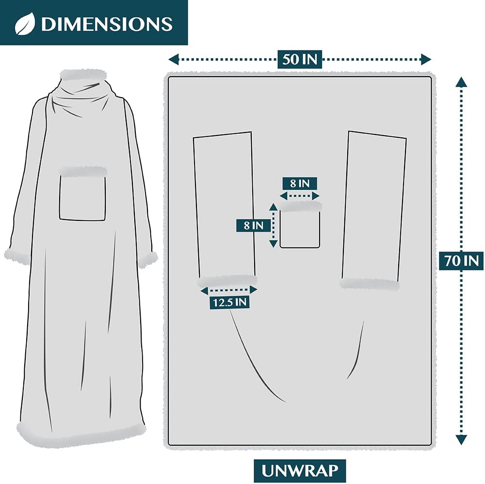 PAVILIA Wearable Blanket with Sleeves and Pocket for Women Men, Sherpa Trim