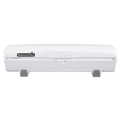 Restaurantware-Chef 101 Food Wrap Dispenser with Cutter, 1 Refillable Cling Wrap Dispenser - Fits 12” to 18” x 1000’ Rolls, Press Down and Cut, White Plastic Aluminum Foil, Sharp Blade