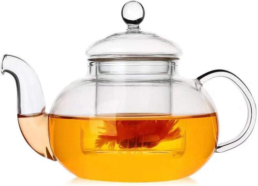 NEW Glass Teapot with Infuser, Stovetop Safe Tea Kettle, Blooming and Loose Leaf Tea Maker IW-G016 (20OZ, Pumpkin)