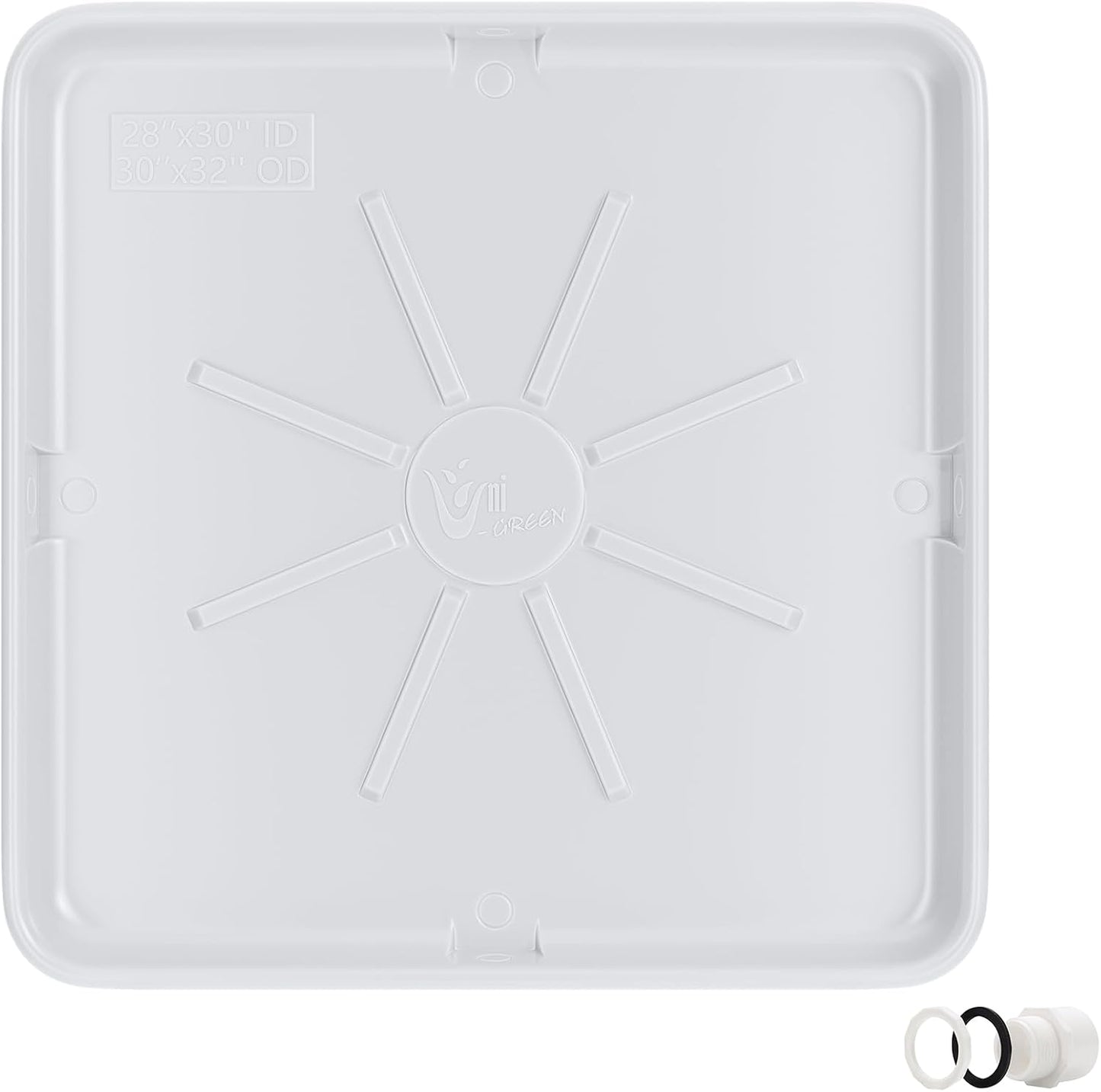 30x32inch Washing Machine Drain Pan, with Raised Edge, Black | Heavy Durable Plastic, with 1" Drain Fittings, Laundry Floor Protector, Waterproof Washing Machine Tray, Leak-Proof