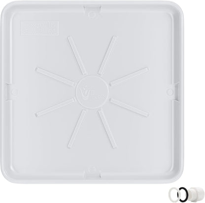 30x32inch Washing Machine Drain Pan, with Raised Edge, Black | Heavy Durable Plastic, with 1" Drain Fittings, Laundry Floor Protector, Waterproof Washing Machine Tray, Leak-Proof