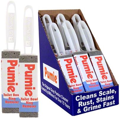 PUMIE Toilet Bowl Ring Stain Remover, Pumice Stone For Toilet, Hard Water & Tough Stains on Kitchen, Sinks, Tubs, Shower & Grills, Safe for Porcelain, Grey Pumice Scouring Stick w/Handle - Pack of 6 | Pumice Scouring Stick