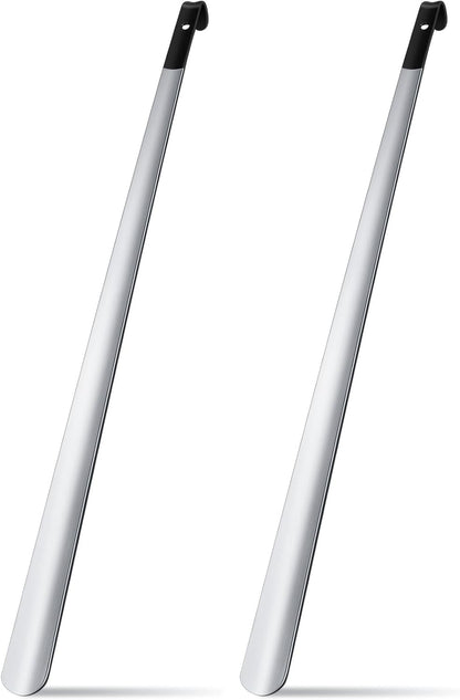2 Pcs 31.5'' Extra Long Metal Shoe Horn for Elderly, Silver | Shoehorn Dressing Stick for Senior Disabled Men Women Limited Mobility, Standing Reach Assist, No Bending Needed