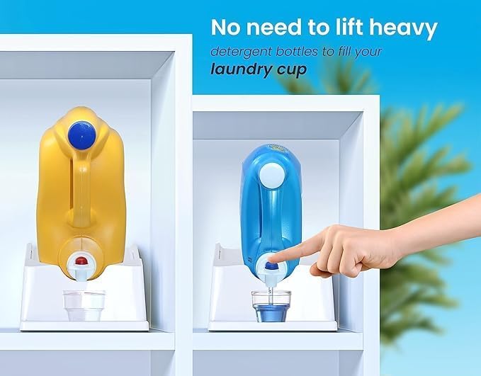 Skywin Liquid Laundry Detergent Holder Stand - 1 Pack - Black with Print | Easy Pouring, Rubber Feet, Angled Stand, Fabric Softener Dispenser for Laundry Room Organization & Storage