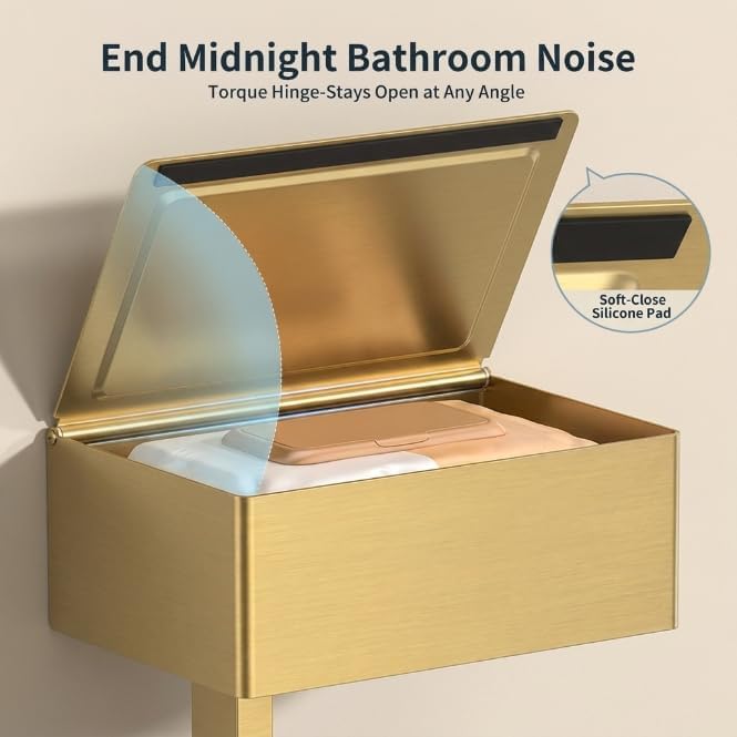 FORIOUS Toilet Paper Holder with Shelf, Wall-Mounted Modern Wipes Dispenser | Brushed Nickel | Toilet Paper Holder with Storage for Bathroom | Fits Wipes, Sanitary Napkin, Tampon | 8.0"x5.3" Large Shelf