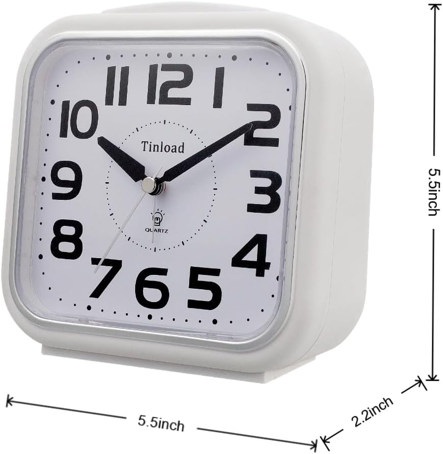 Tinload 5.5" Large Analog Alarm Clock Silent Non Ticking, Gentle Wake, Beep Sounds, Increasing Volume, Battery Operated Snooze and Manual Light, Easy Set, Black (Best for Elder)