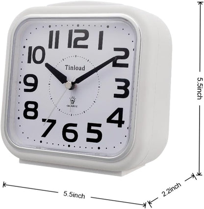 Tinload 5.5" Large Analog Alarm Clock Silent Non Ticking, Gentle Wake, Beep Sounds, Increasing Volume, Battery Operated Snooze and Manual Light, Easy Set, Black (Best for Elder)