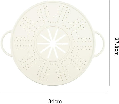 Silicone Spill Stopper Lid and Pot Holder Heat-Resistant Cover with Steam Release Port Fits Most Pots and Pans Dishwasher Safe 13.39 x 10.83 Inches Black(white)