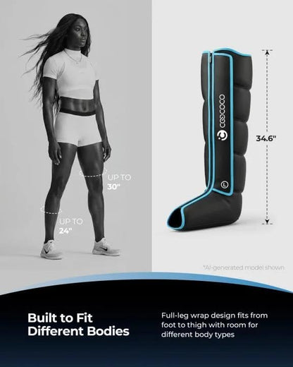 Cordless Leg Compression Massager with 12 Levels for Circulation | 3500mAh air compression boots for foot, calf & knee, 5-zone targeting, 4 timers, 6 modes, pain/edema relief, fit 30-in thighs