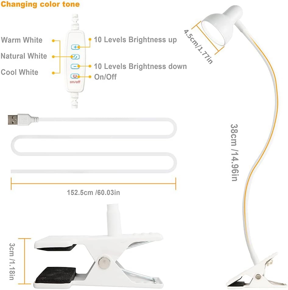 Clip on Reading Light for Bed 3 Color Modes Teal