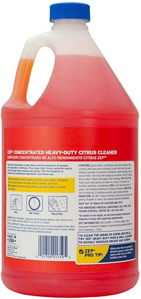 Zep Heavy-Duty Citrus Degreaser Cleaner Concentrate - 1 Gallon (1 Unit) ZUCIT128 - Restaurant Grade Degreaser and Cleaner Removes Oil, Grease, Adhesive, and Kitchen Soil