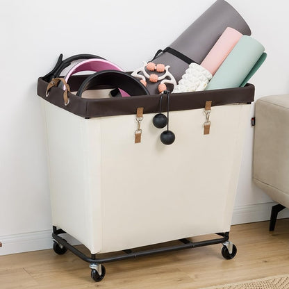 StorageWorks 160L Laundry Basket with Wheels, Rolling Hampers for Clothing | Beige Laundry Basket with Wheels, Metal Frame & Handles, Rolling Hamper for Bedroom, Bathroom, Dorm, Hotel