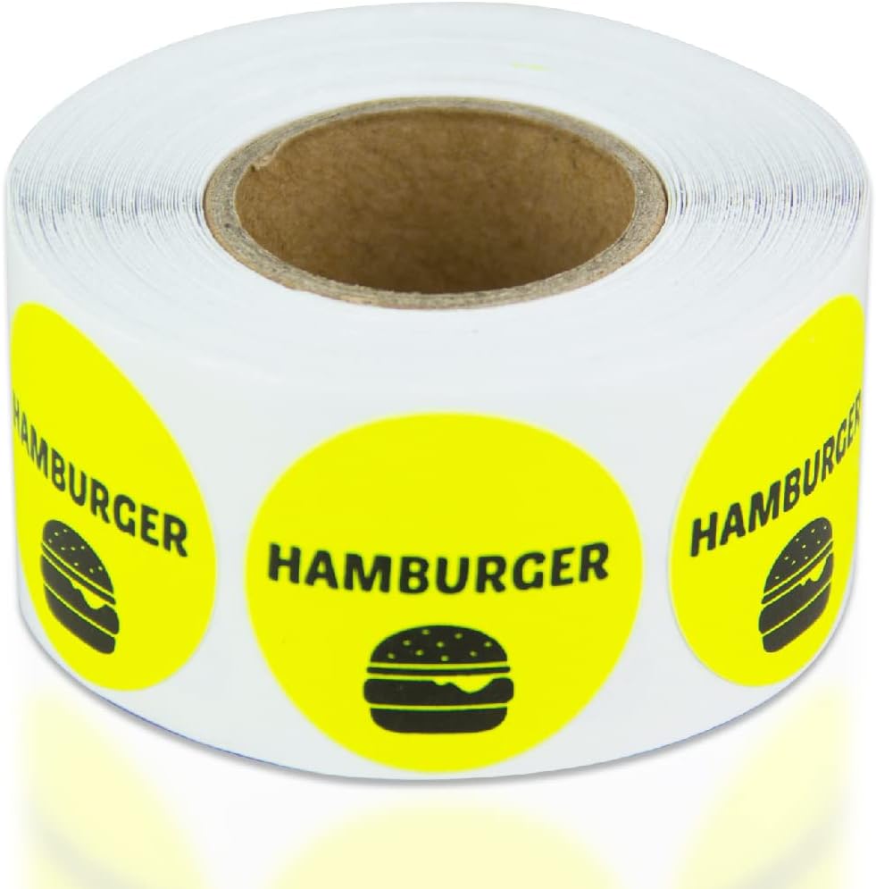 Ham & Cheese Stickers - 1 Inch Round Circle Food Labels in Bright Yellow for Restaurant Deli Food Truck Supermarket Grocery Store Stickers Food Menu Meal Choice Sticker Package Label - 300 Labels/Pack