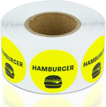 Ham & Cheese Stickers - 1 Inch Round Circle Food Labels in Bright Yellow for Restaurant Deli Food Truck Supermarket Grocery Store Stickers Food Menu Meal Choice Sticker Package Label - 300 Labels/Pack