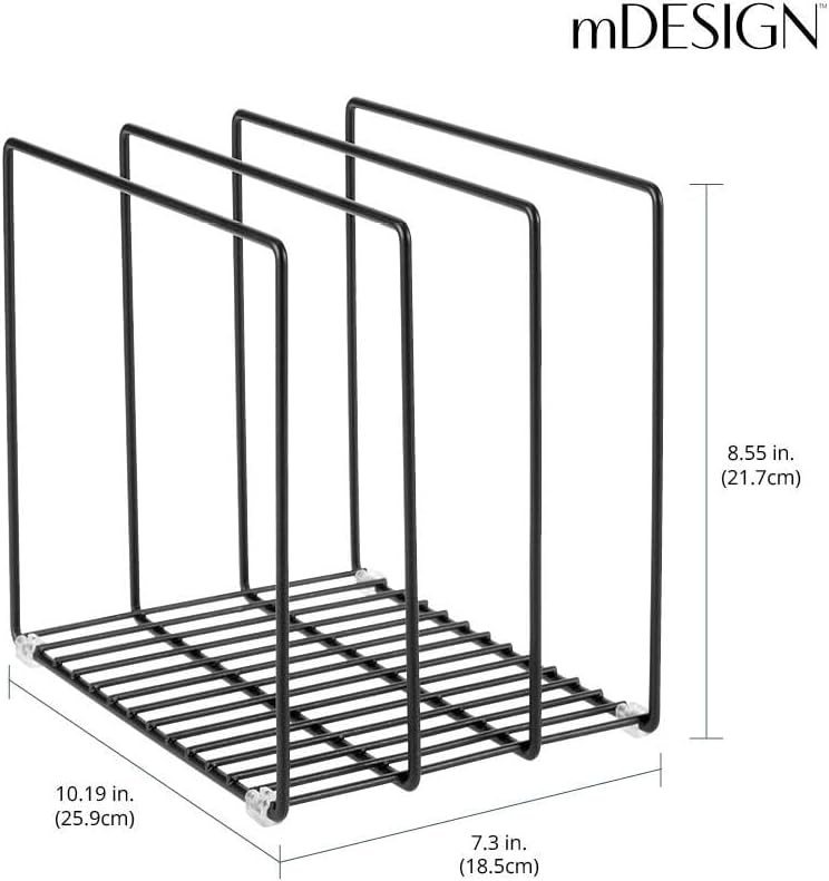 mDesign 3 Slot Tray and Pan Rack — Metal Wire Rack for Pantry and Kitchen Storage — Freestanding Pan Lid Holder Also for Baking Trays and Crockery – Silver