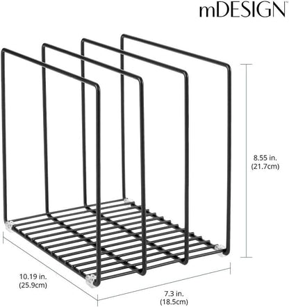 mDesign 3 Slot Tray and Pan Rack — Metal Wire Rack for Pantry and Kitchen Storage — Freestanding Pan Lid Holder Also for Baking Trays and Crockery – Silver