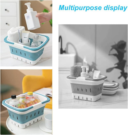 Plastic Caddy for Cleaning Supplies Products, Storage Collapsible Basket with Handles, Box Organizer Bin for Bathroom, Kitchen, College Dorm,Gym (Blue 1 pack)