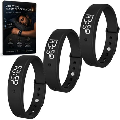Vibrating Alarm Wristband Heavy Sleepers Adults Wrist Band Shock Clock Watch Bands for Deaf People Silent Bracelet Sleeper Wearable Bed Shaker Sleep Tracker Ring Watches Sleep Apnea (3pcs Black)