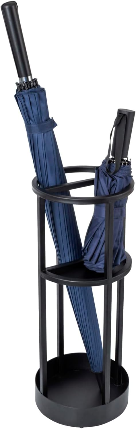 MyGift 20 Inch Brass Tone Metal Umbrella Stand with Drip Tray | Freestanding Rain Gear Storage - Long Short Umbrellas Canes Walking Sticks Entryway Lobby Office Floor Standing Drip Catcher
