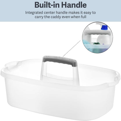 Haundry Large Cleaning Caddy with Handle, Cleaning Tool Storage Basket Organizer, Sturdy Pail Bucket Organizer, Household Bucket for Cleaning Supplies - Clear