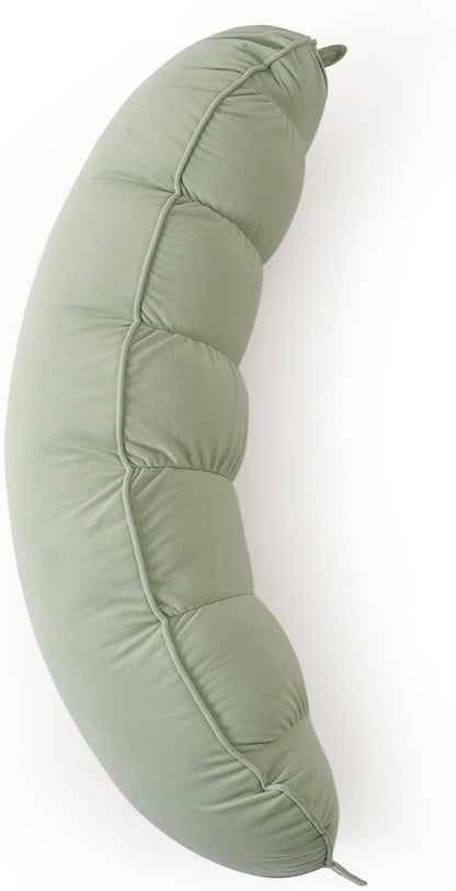 Peallow(Pat. Pend) – Long Round Body Pillow for Adults, Bolster Pillow for Sleeping, Soft and Supportive Pillow for Sleeping & Lumbar Support (Green-White, 29.5")