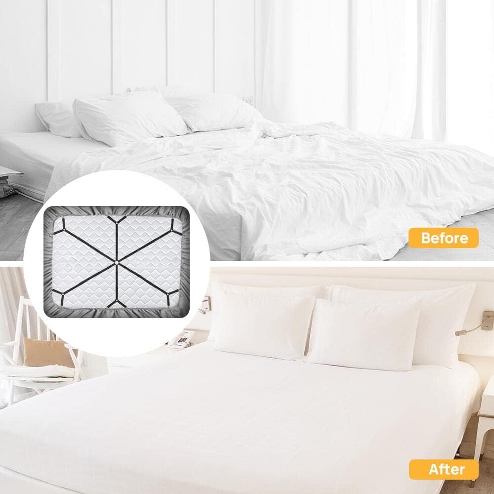 FGY Bed Sheet Straps Adjustable Elastic Fasteners with Metal Clips for Tablecloth Bedding