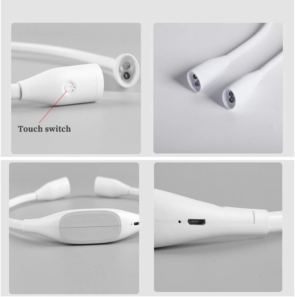 Neck Reading Light, Reading Book Light, 3 Colors, 3 Brightness Levels Portable Battery Operated Flexible USB Hands Free Small Booklight Led Lamp for Bed at Night Knitting Camping White