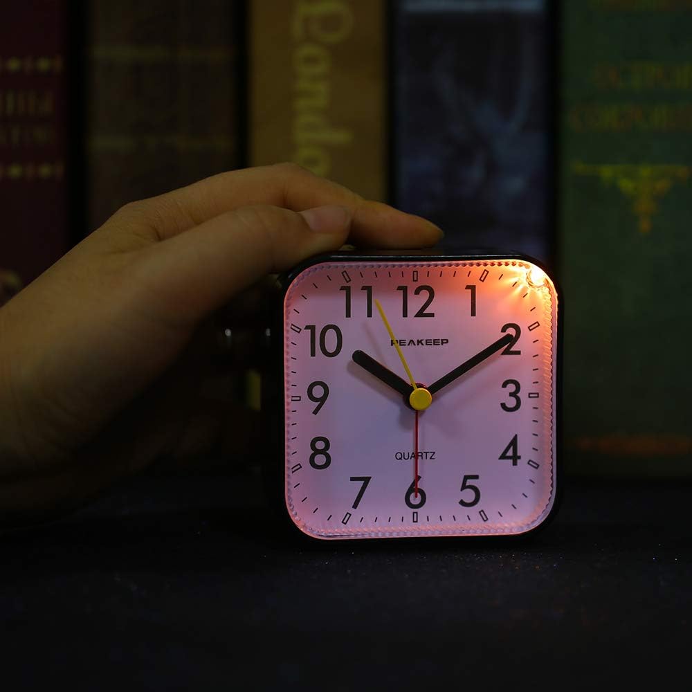 Peakeep Small Battery Operated Analog Travel Alarm Clock Silent