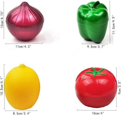 OUKEYI Onion, tomato, lemon, green pepper 4 PCS Vegetable and Fruit Storage Containers for Fridge,，Reusable SiliconeRefrigerator Box Storage Bowls Saver Holder Keeper