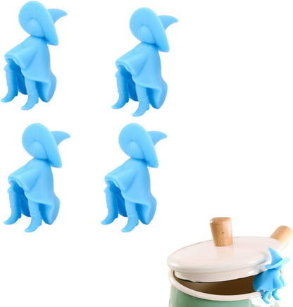 4 Pcs Pot Lid Lifter Silicone Spill Proof Lid Lifter Splash-Proof Steam Release Pan pot lid lifter Kitchen Tool Decoration Pot Lid & Cute Kitchen Accessories (Blue)