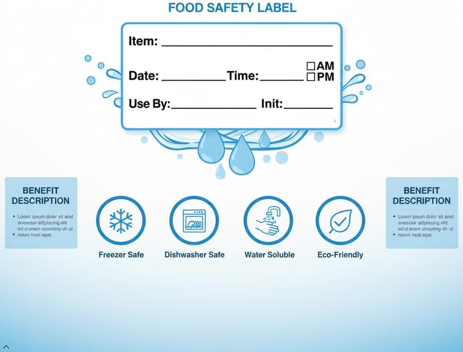 Dissolvable Food Labels for Containers, 1x2 Inch (200 Count) Water Soluble Stickers, Removable No Residue, Freezer Safe Kitchen Labels for Food Storage, Jars, Meal Prep & Restaurant Use