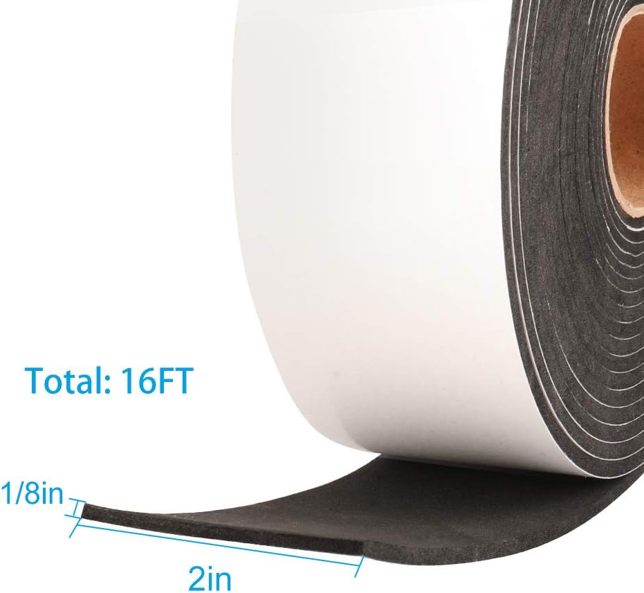 2 Rolls Foam Seal Tape for Door Window Insulation, Soundproof and Shockproof Foam Adhensive Strip, 3/8" Wx3/16 T Single Sided Foam Tape, Cold Air and Draft Closed Cell Seal Strip,Total 32FT