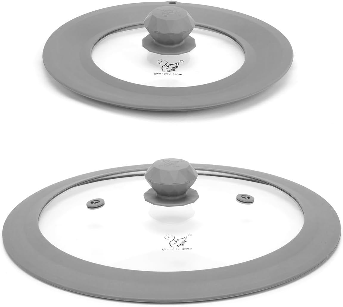 Vented Tempered Glass Universal Lid for Pot Pan Skillet with Heat Resistant Silicone Rim Microwave Splatter Lid Cover Microwave Safe Fit 11.5" 12" 12.5" Cookware, Dishwasher Safe Black