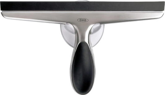 OXO Good Grips Stainless Steel Squeegee - All-Purpose for Bathroom, Glass Shower Doors, Mirrors, Tiles, Countertops and Car Windows - Streak Free | Flexible blade or silicone edge, easy water removal, compact storage