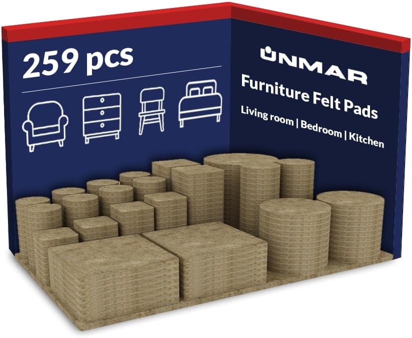 Furniture Felt Pads Brown 144 Pcs Strong Self Adhesive Protectors for Hardwood Floors Laminate Flooring Furniture Feet Chair Legs Table Cabinet Couch Non Scratch Peel Stick Felt Pad Set for All Floors