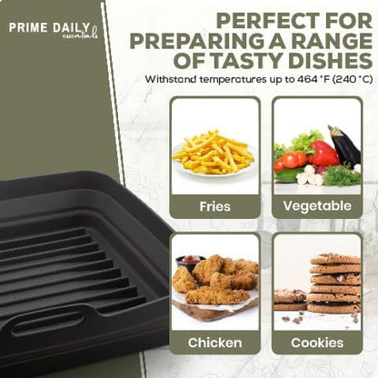 Silicone Air Fryer Toaster Oven Tray Liner – Extra-Large Capacity, Microwave Safe, Easy Cleanup - Includes Mitts & Tongs