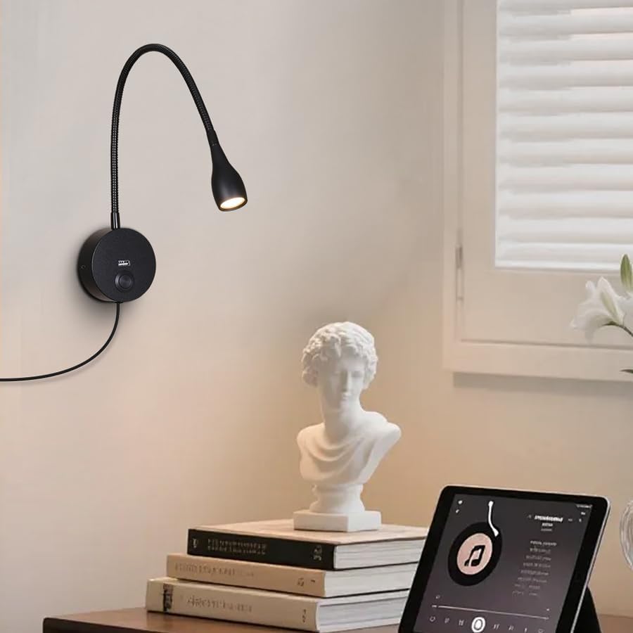 LED Reading Lamp 3W Warm White 3000K for Reading Books Black Plug Cord 2PCS (RS032)