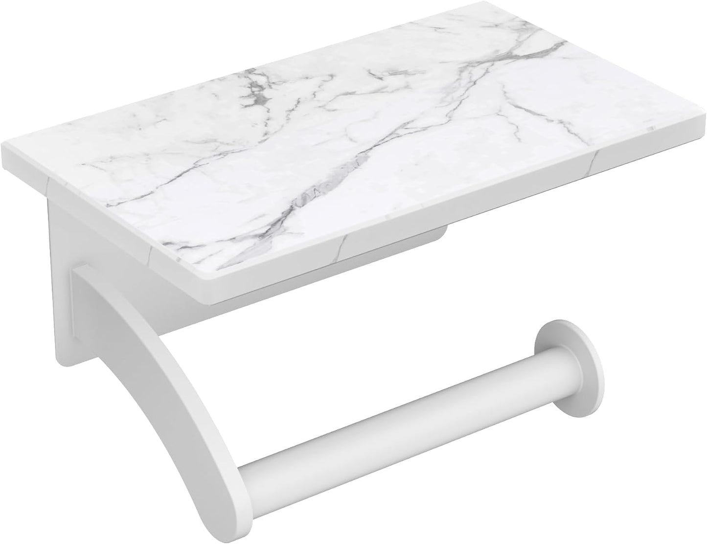 FORIOUS Toilet Paper Holder with Shelf, Natural Marble, Commercial | Brushed Nickel, Wall Mount 304 Stainless Steel Commercial Bathroom Tissue Roll Dispenser, Heavy Duty Washroom Paper Storage