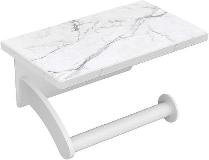 FORIOUS Toilet Paper Holder with Shelf, Natural Marble, Commercial | Brushed Nickel, Wall Mount 304 Stainless Steel Commercial Bathroom Tissue Roll Dispenser, Heavy Duty Washroom Paper Storage