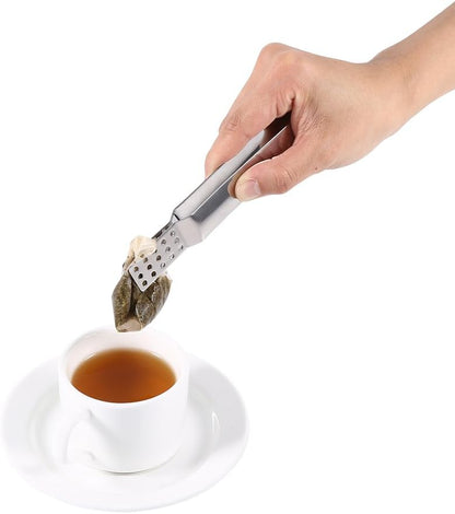 Tea Bag Squeezer Tongs, Stainless Steel, Perforated Head Design, Compact, Smooth Surface, Multi-Purpose