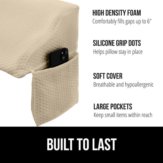 GORILLA GRIP Patented Bed Wedge Pillow for Headboard Gap, Filler Between Mattress Gaps, Comfortable Supportive High Density Cushioned Foam Pillows, Stay in Place Gripping Dots, King Soft Gray