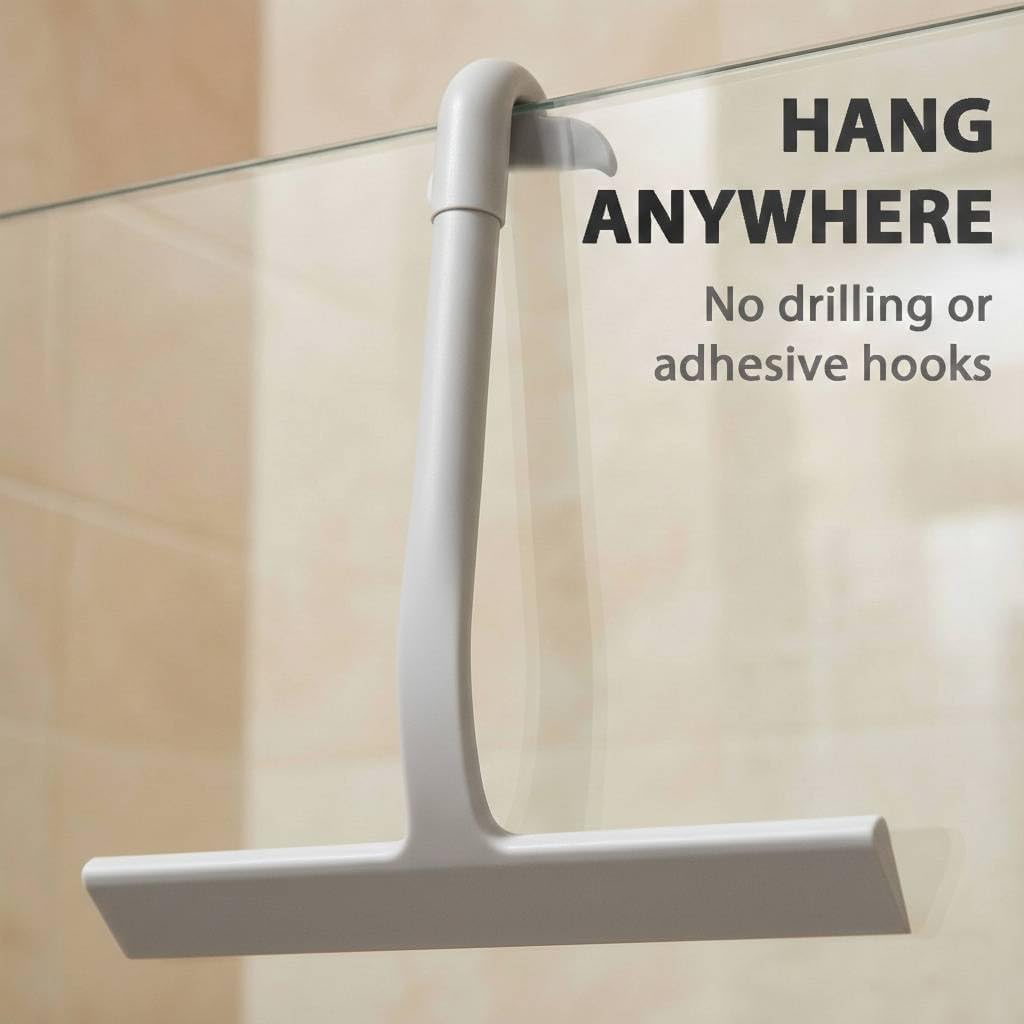 Shower Squeegee for Glass Doors, Hang Anywhere Silicone Shower Squeegee with Hook Design for Easy Hanging and Cleaning (Black)